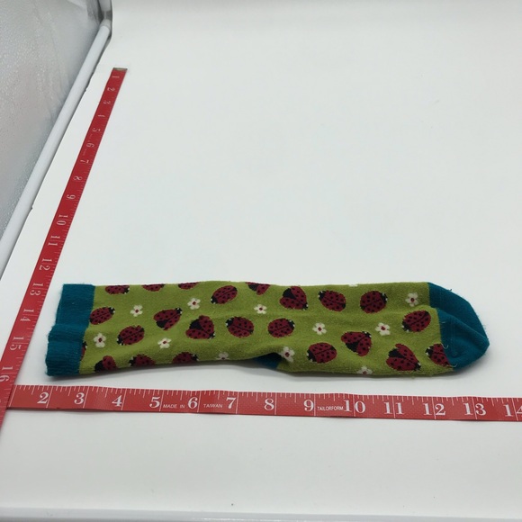 Womens Bamboo Ladybug Socks Floral Green Red Blue Scalloped Ladies One Size Soft - Picture 5 of 5